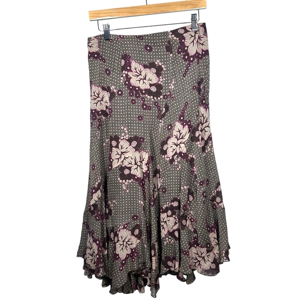 Vtg Y2k Silk Asymmetrical‎ A Line Skirt Floral Fairy Purple Below the Knee 8P